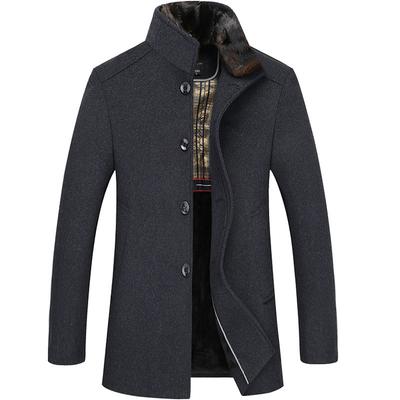 Manteau d'hiver en laine pour homme, manteau moyen et long, style décontracté, col montant, manteau en laine empilé et épais pour homme