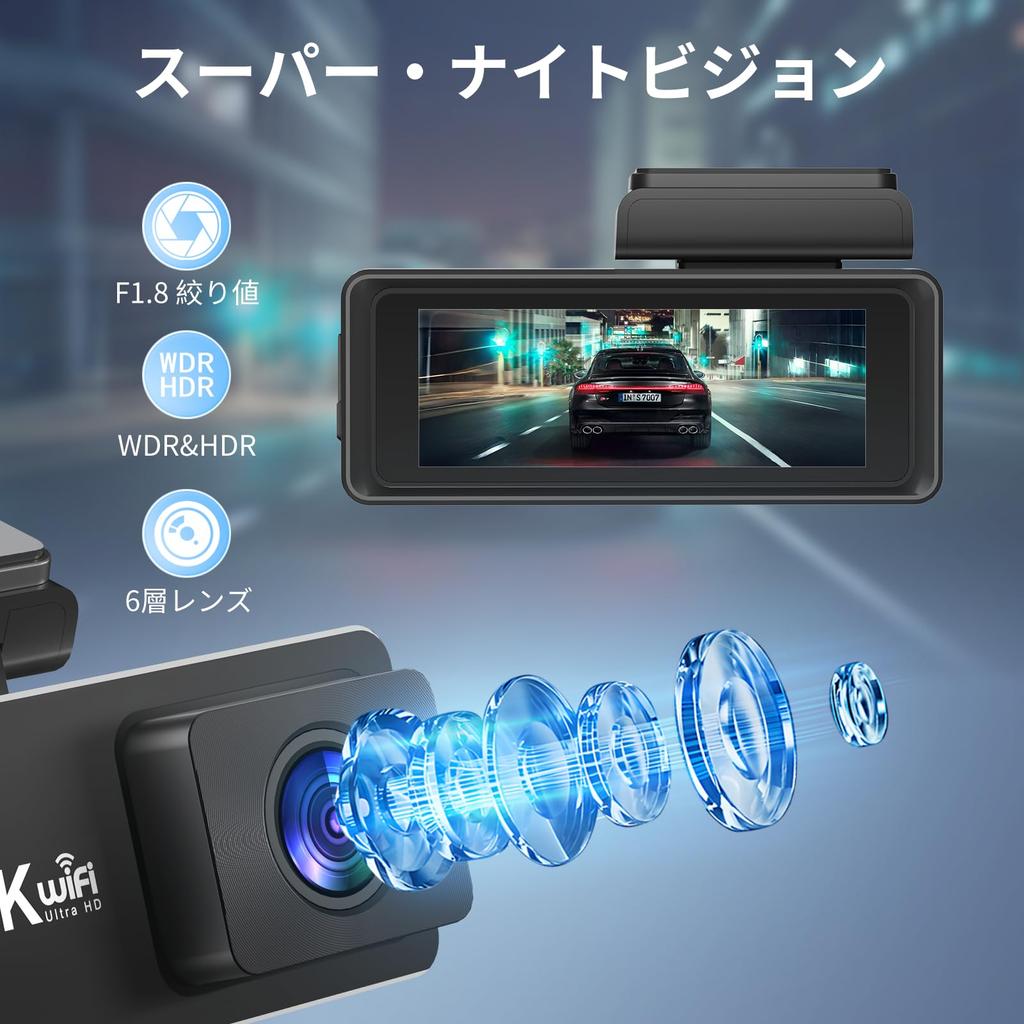 CHORTAU Neue Edition Dashcam mit Front- und Rückkamera 4K UHD 8MP 1080P Full HD 5G 64GB Karte Große Blende Großer IPS LCD LED Verkehrsampel Energie Automatisch