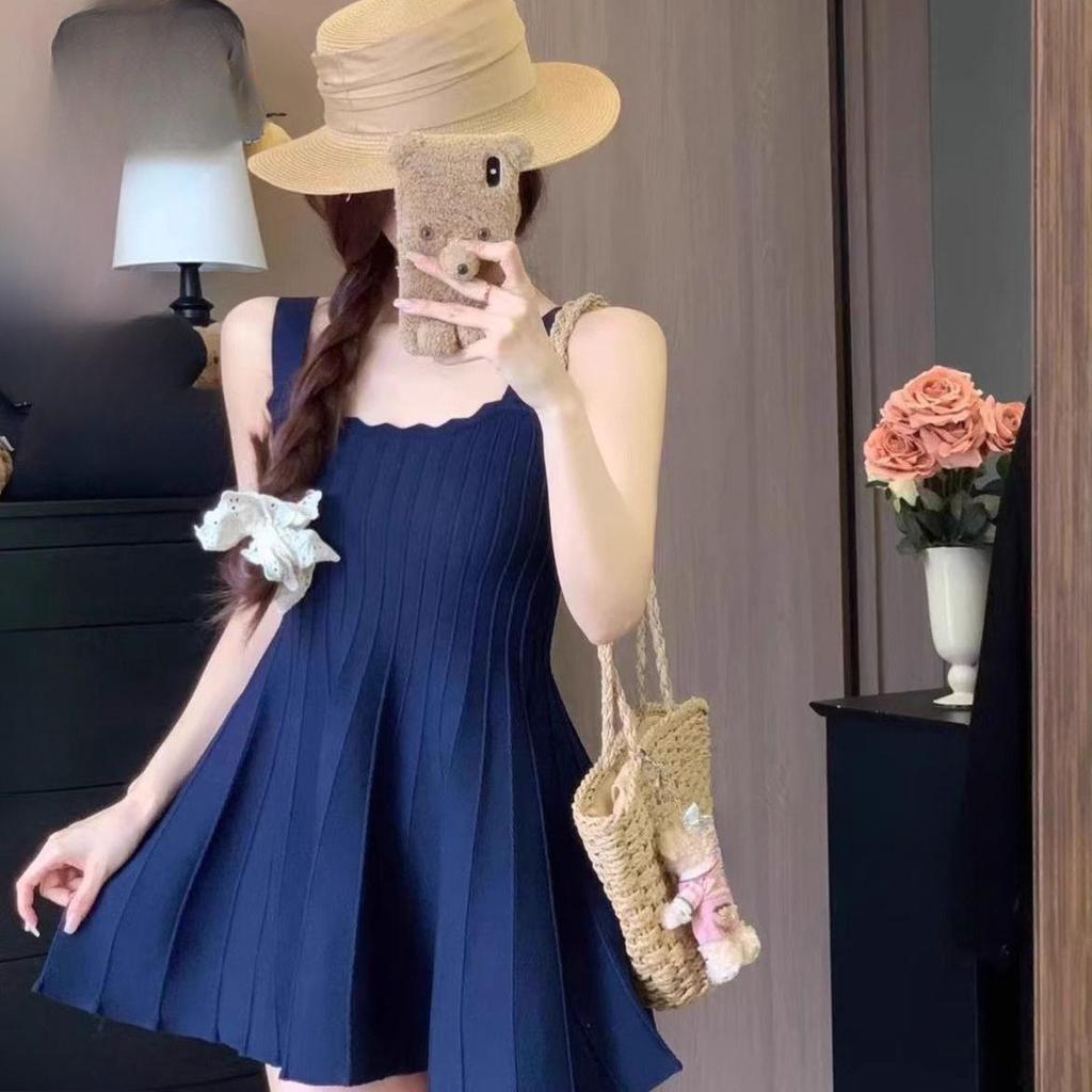 Knitted Dress for Women In Summer Slimming and High-end Look Petite Halter Dress Short Skirt