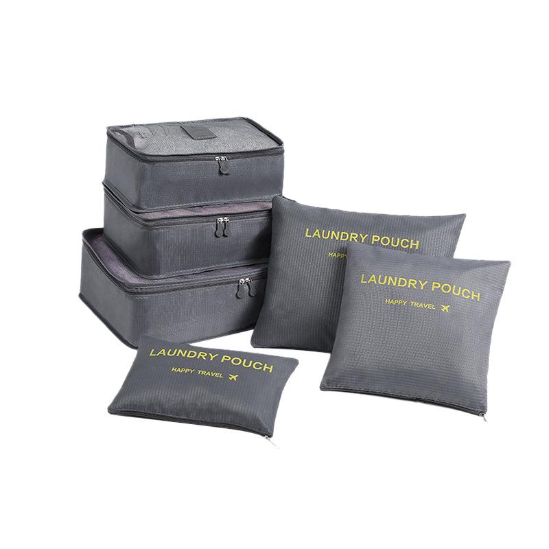 Six-Piece Travel Storage Bag Set for Clothing and Underwear with Four Compartment Suitcase Organizer