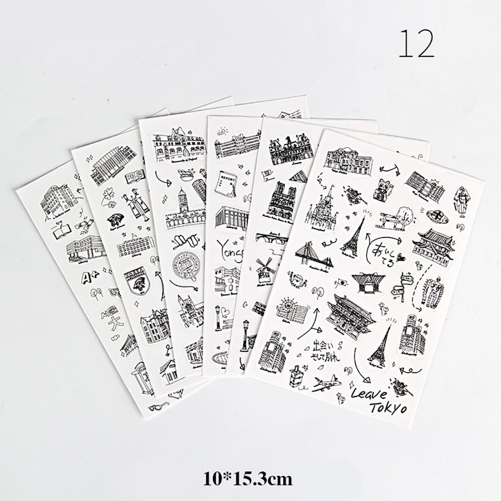 6 Sheets Cartoon Creative Stickers DIY Scrapbook Diary Phone Decorative Stickers Stationery