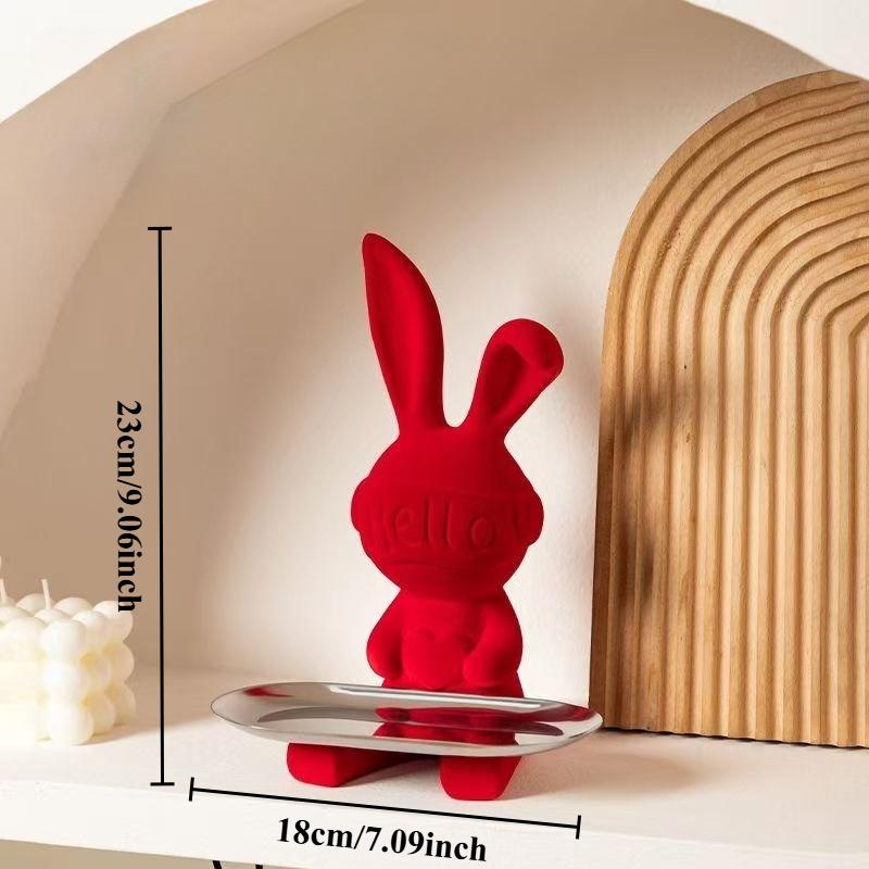 

Ceramic Flocked Rabbit Elephant Statue Animal Sculpture Bunny Decor Cute Figurine Ornament Remote Control Key Storage Piggy Bank красный