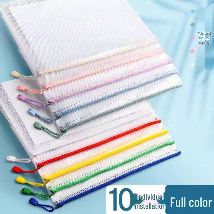 Thickened A4 Waterproof Grid Zipper Bag - Transparent Document & Stationery Storage