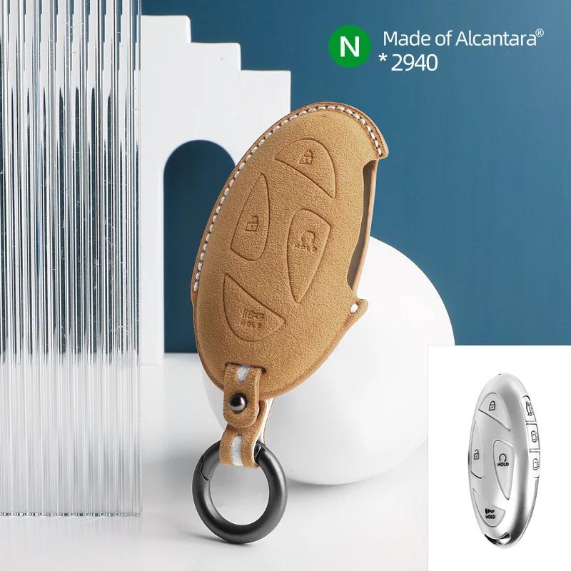 Interior Mouldings 7 Buttons Car Key Case For Hyundai Grandeur GN7 Kona Ev 2023 lonic 6 Auto Smart Remote Suede KeyChain Cover S