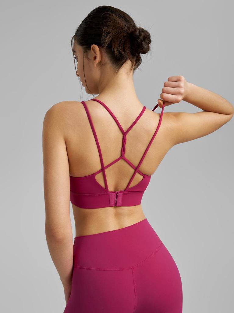 Two-Piece Fitness Set: Seamless Yoga Pants & Cross-Back Sports Bra with Fixed Cups - Women