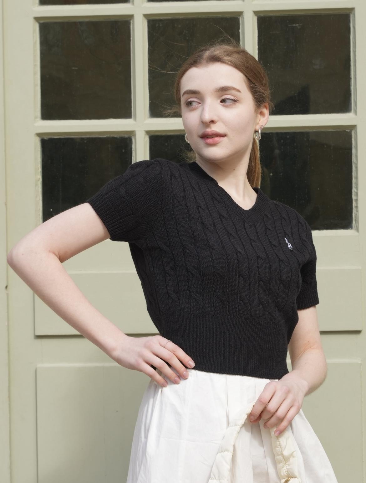 Royal Club Holiday Wesley Cable Short Sleeve Knit Black Free