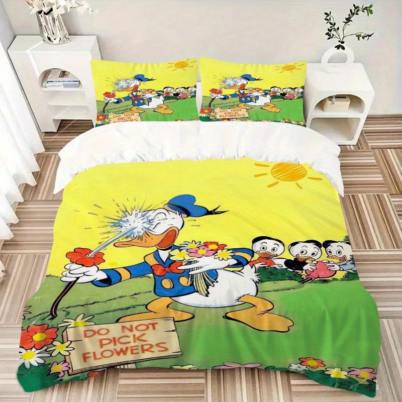 3pcs Spoof Donald Duck Bedding Set, Including 1 Quilt Cover and 2 Pillow Shams, Without Filling, Soft and Comfortable Home Bedroom Fabric, Fashio