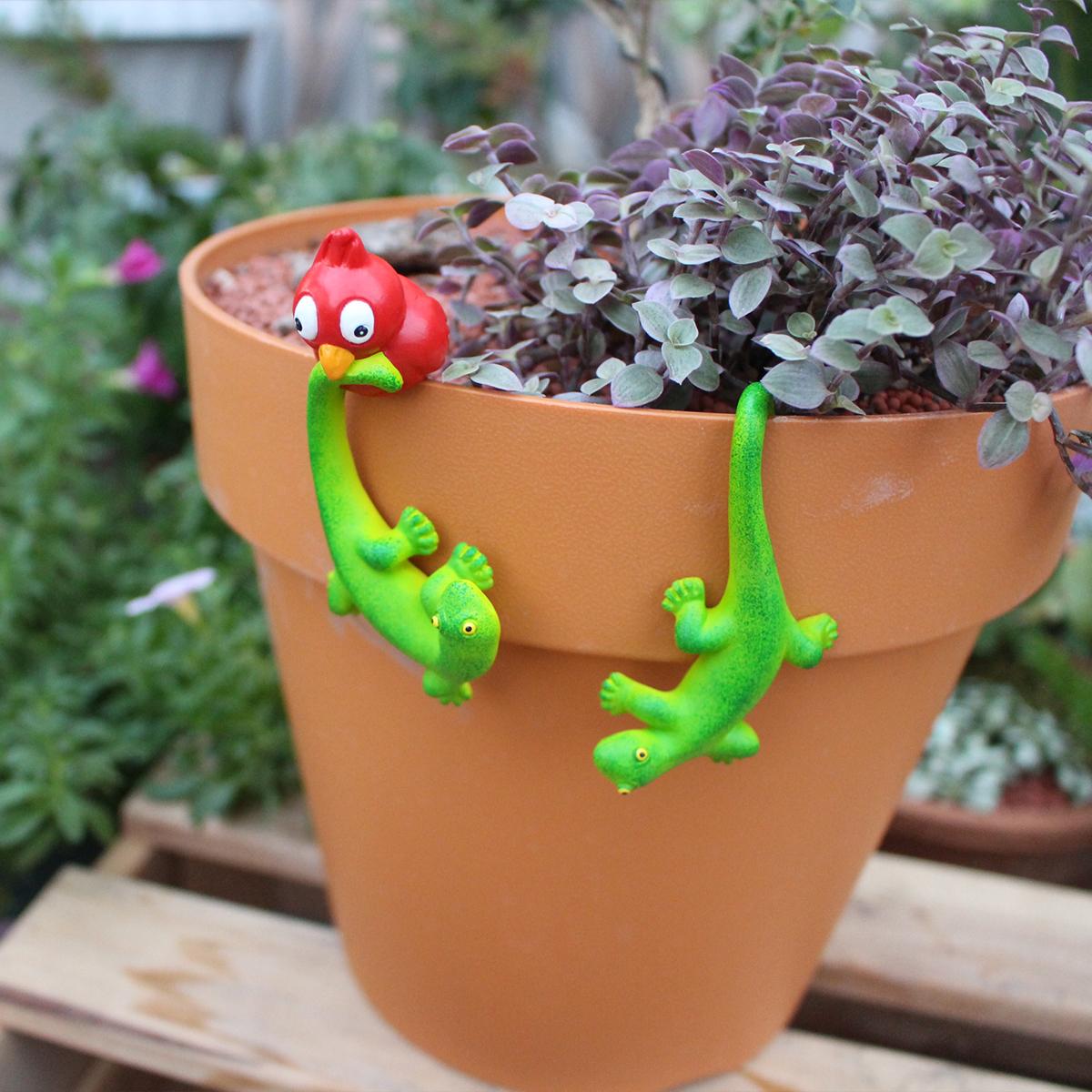 2-PCS Garden Bonsai Decoration Cardinals and Chameleon, Creative Garden Decoration Pendants, Resin Crafts светло-зеленый