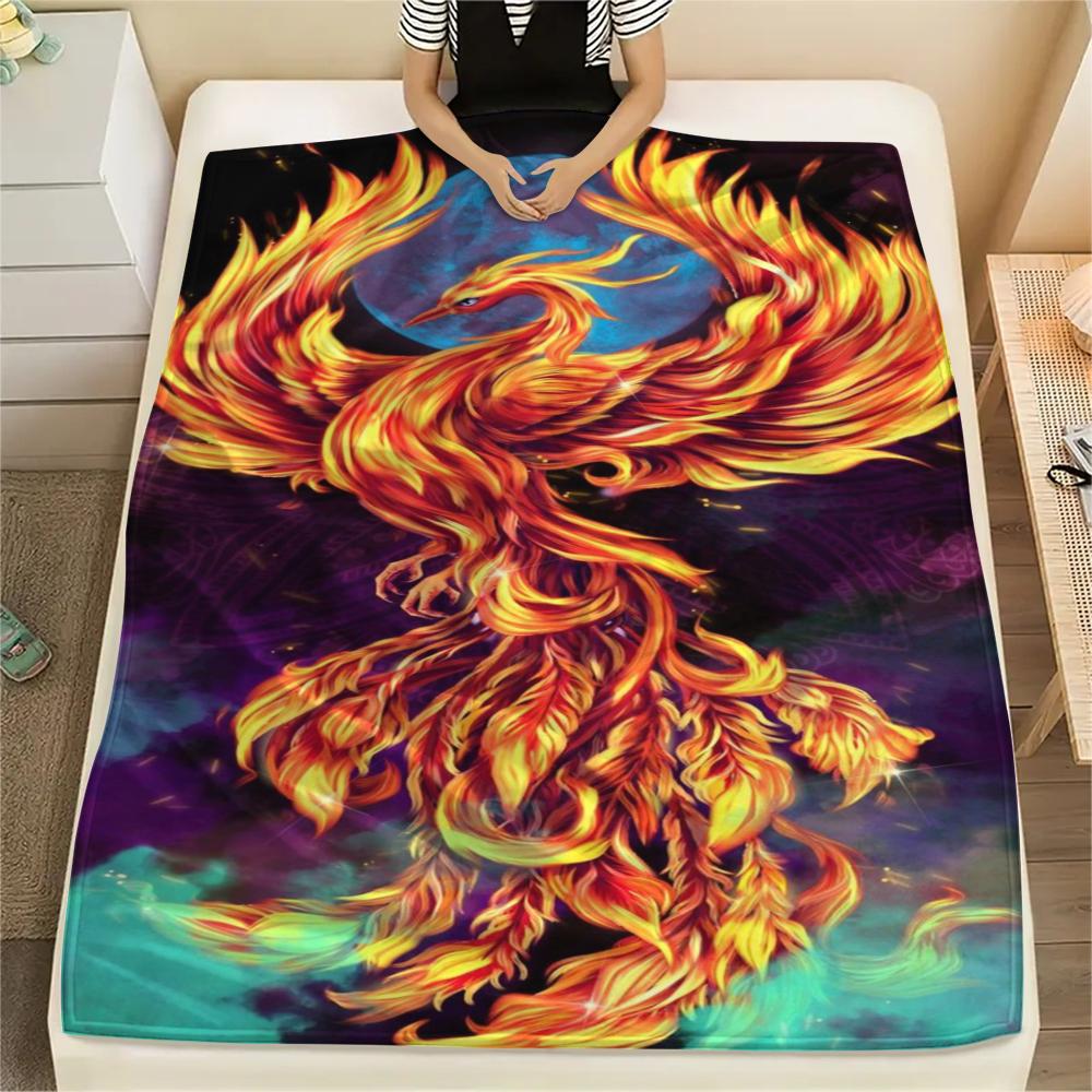 1Pc Phoenix Print Flannel Blanket, High Quality Comfortable for All Seasons, Home Decor, Warmth and Comfort, Perfect for Gifts
