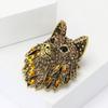 Exquisite Retro Alloy Rhinestone Wolf Head Brooch Domineering High-End Men'S Suit Coat Corsage Jewelry Pin