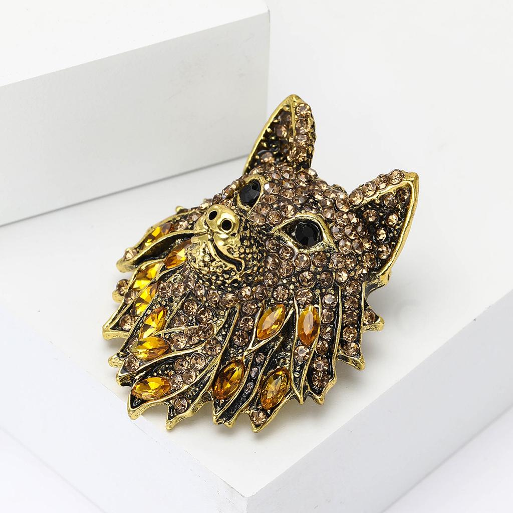 Exquisite Retro Alloy Rhinestone Wolf Head Brooch Domineering High-End Men'S Suit Coat Corsage Jewelry Pin