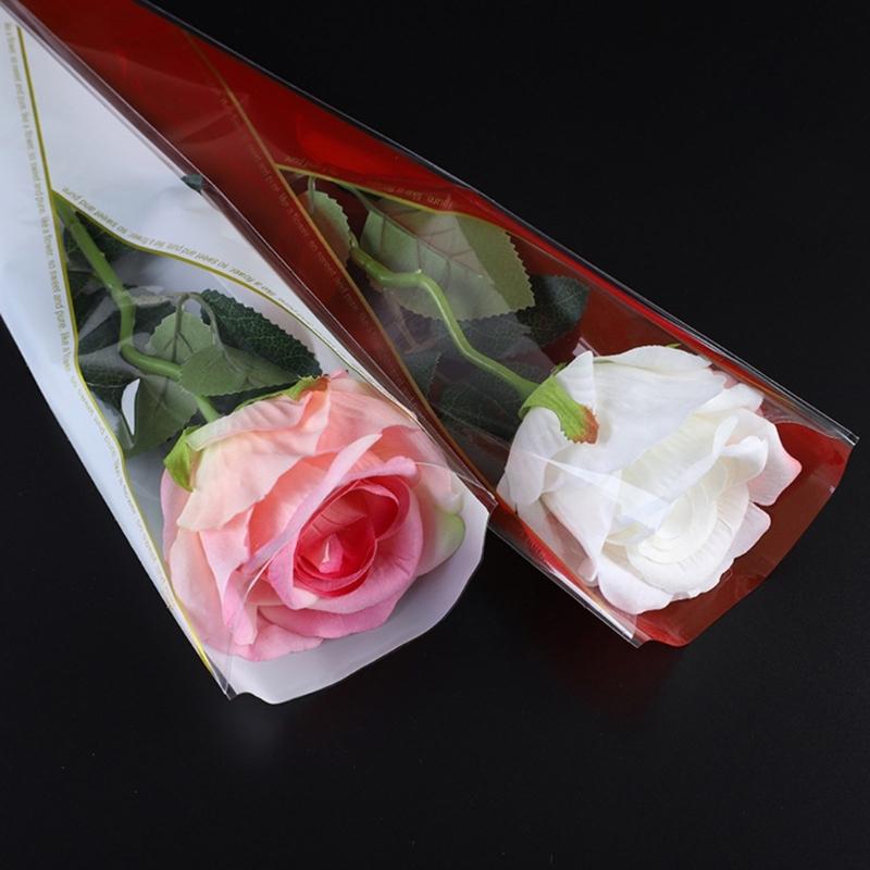 50Pcs Elegant Flower Wrapping Bags Waterproof Reusable Single Rose Sleeves Plastic Bag for Weddings Birthday Parties
