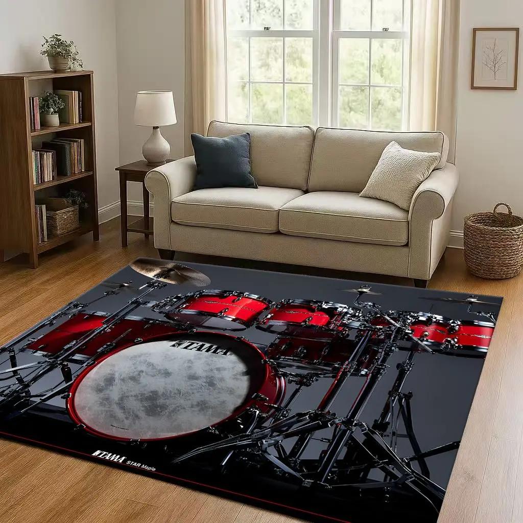 Retro TAMA Drum Kit Drum Set Music Instruments Living Room Non-Slip Area Rug Carpet for Bedroom Playroom Sofa,Home Decor Doormat