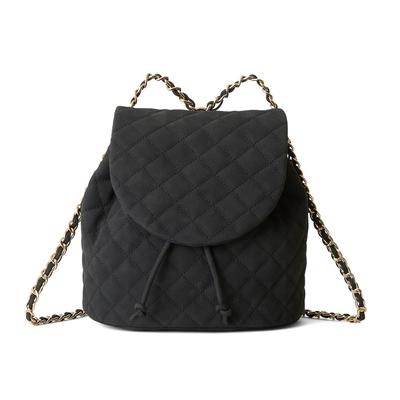 [Hazel] Wildleder gesteppter Mini-Rucksack, Schwarz