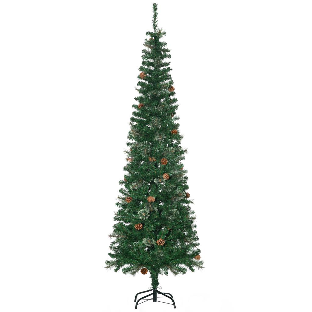 Artificial Christmas Tree 195 Cm, 556 Branches with 27 Pine Cones + Foldable Stand, Green