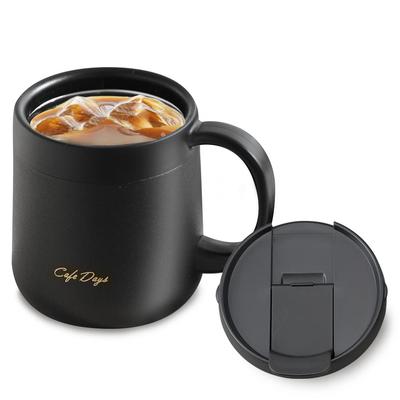 Iris Ohyama Vacuum Insulated CupMug, Easy-to-Drink Design, Keeps Coffee Hot or Cold, Perfect Temperature, Black, 380ml, Cafe Days CD-2WT380