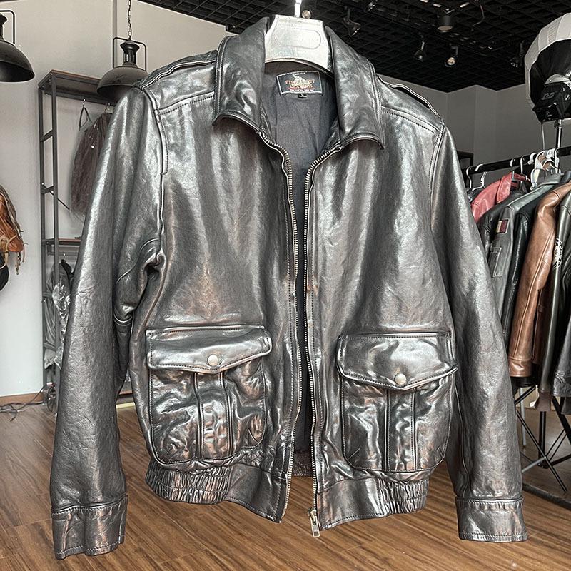 New Men's Short Casual A Leather Leather Jacket Lapel Flight Suit Vegetable Tanned Cowhide Jacket