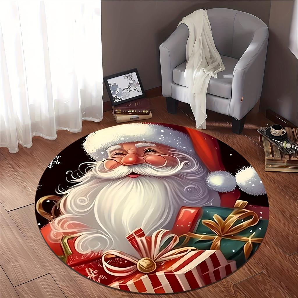 1ks Santa a dárky Vánoční potisk Kulatý koberec do interiéru Protiskluzový Pratelný Vláknový koberec Měkká Pohodlná Podložka Do Ložnice Obývacího Pokoje