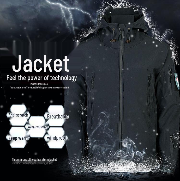 Men's Sharkskin Softshell Tactical Jacket: Windproof, Waterproof, Fleece-Lined for Autumn and Winter