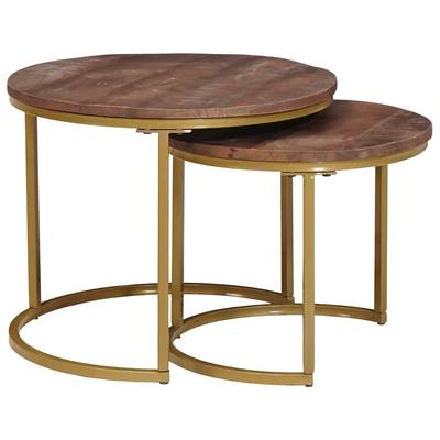 Nesting Coffee Tables Set 2 Pcs Solid Mango Wood and Steel
