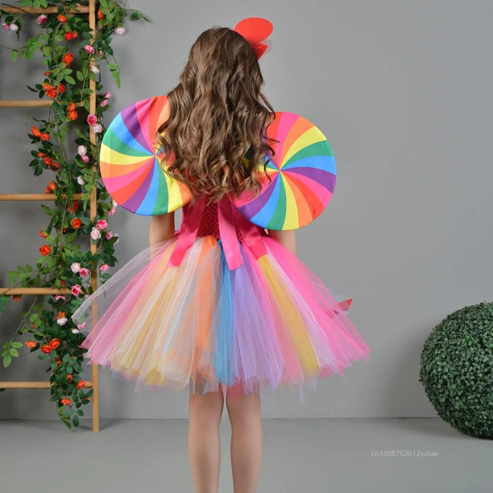 Rainbow Tutu Dress Cute Chicas Sweet Lollipop Cosplay Dress Up Purim Festival Celebration Costume Candy Design Enfant Clothes