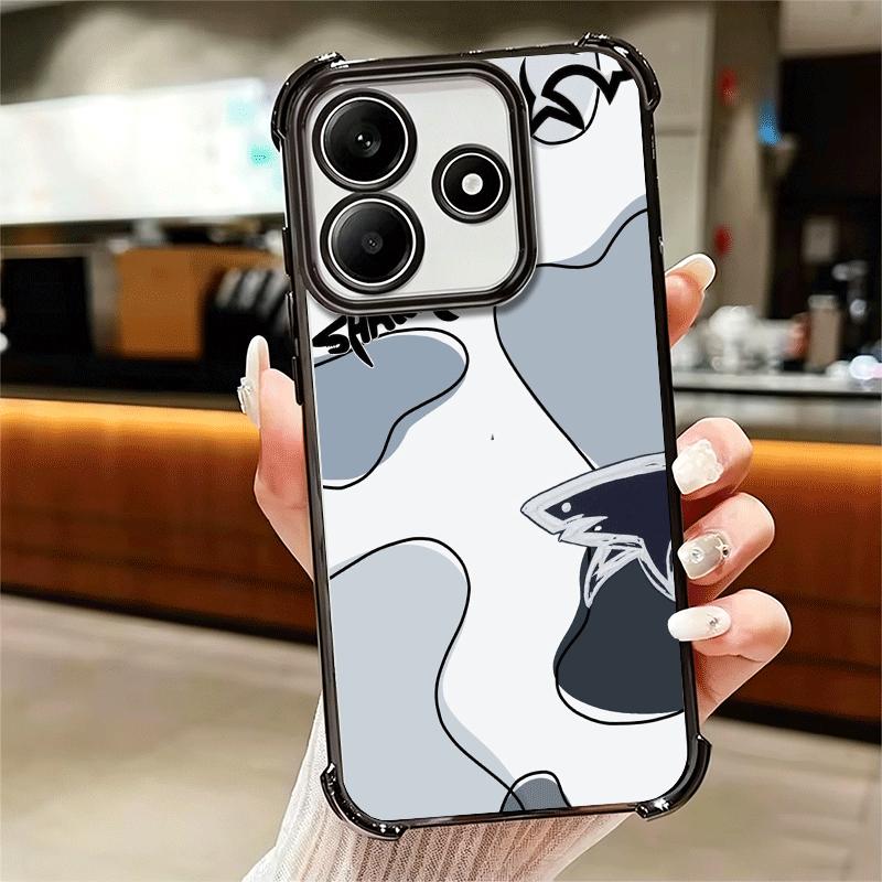 Doodle Style Shark Collage Soft Phone Case For Xiaomi Redmi Note 14 15 Pro Plus 13 12 11S 11T 5G 10 9S 9 Plating Anti-Fall Funda
