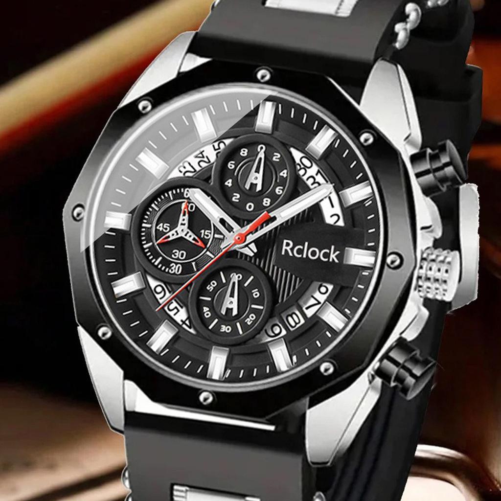 Men's Silicone Strap Watch with Multifunctional Calendar Design Waterproof Sports Wristwatch for Daily Use and Outdoor Activities
