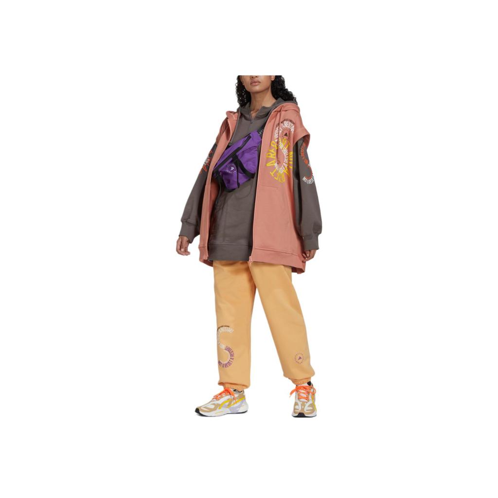 Adidas Logo Print Zip-Up Hoodie With Short Sleeves Unisex Tops Pink IB5903