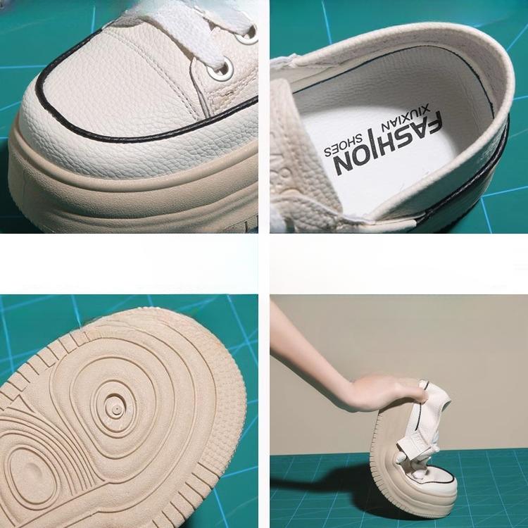 Leather Platform White Shoes Women's Spring New Soft Sole Two Wear Single Shoes Casual Shoes Children's Sports Shoes Board Shoes