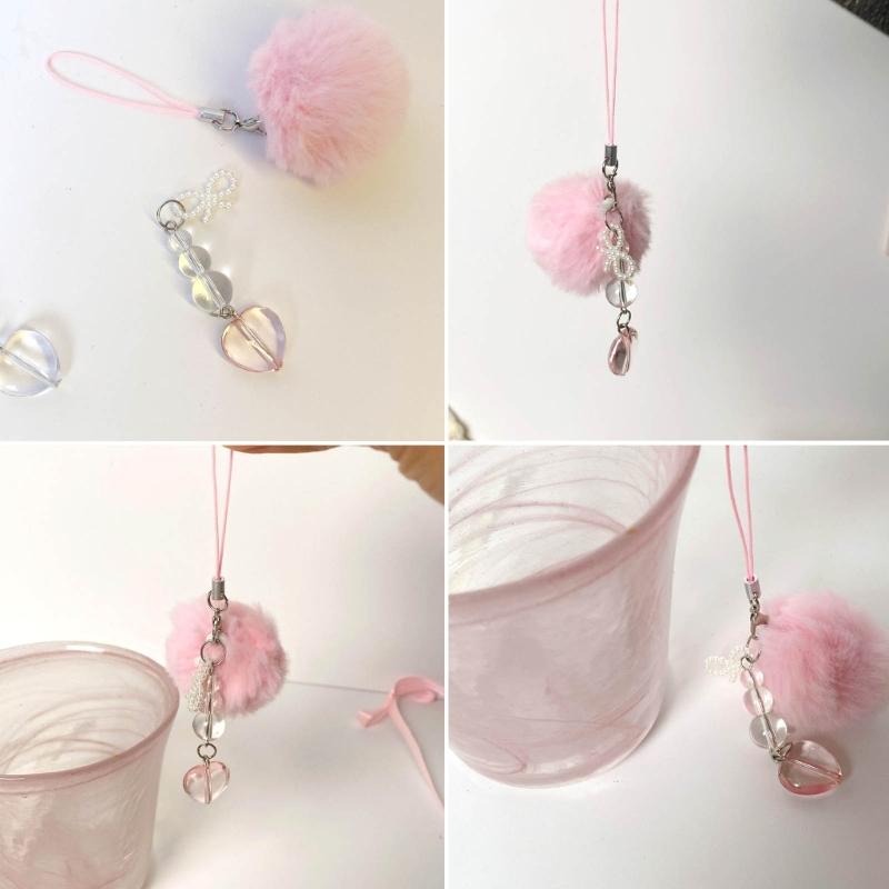 Sweet and Soft Handmade Rabbit Balls Phone Charm Phone Strap Chain Ornament Anti-Lost Chain Hangings Jewelry for Bag Key