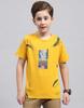 Boys Mustard Printed Round Neck Half Sleeve Regular Fit T-Shirt