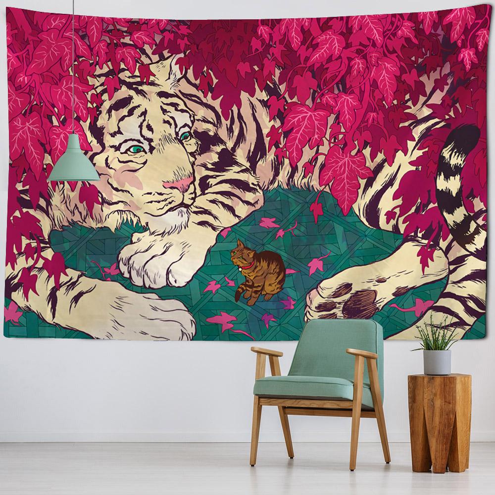 Tiger art tapestry, animal illustration wall hanging cloth, home wall decoration background cloth dormitory living room bedroom