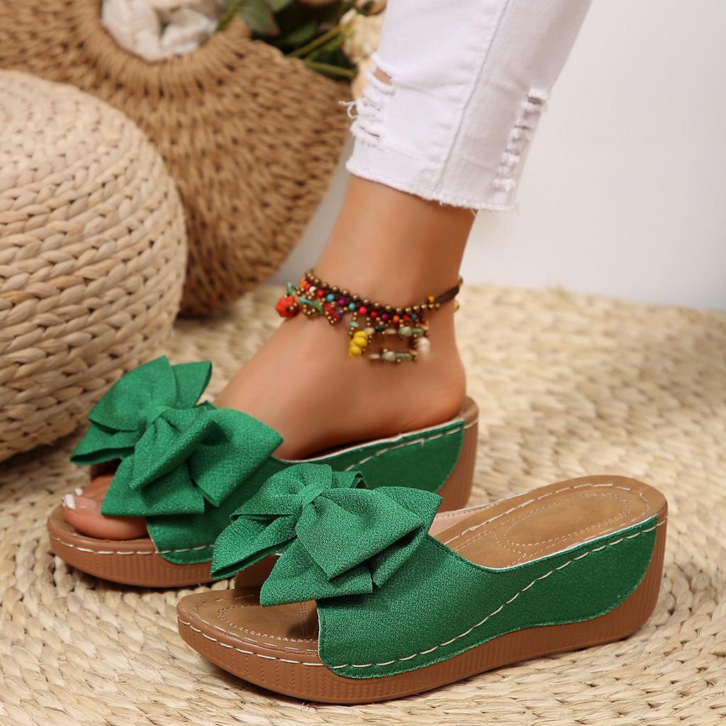 Women Wedge Platform Slippers Outdoor Sandals Leisure Large Size Shoes Women Lightweight Bow Tie Slippers Slides Women
