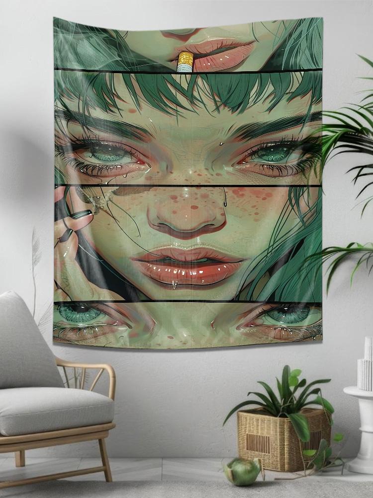 

Modern Art Style Collage Hanging Cloth Unique Portrait Pattern Decorative Fabric Hanging Painting 74x94cm(29x37in)
