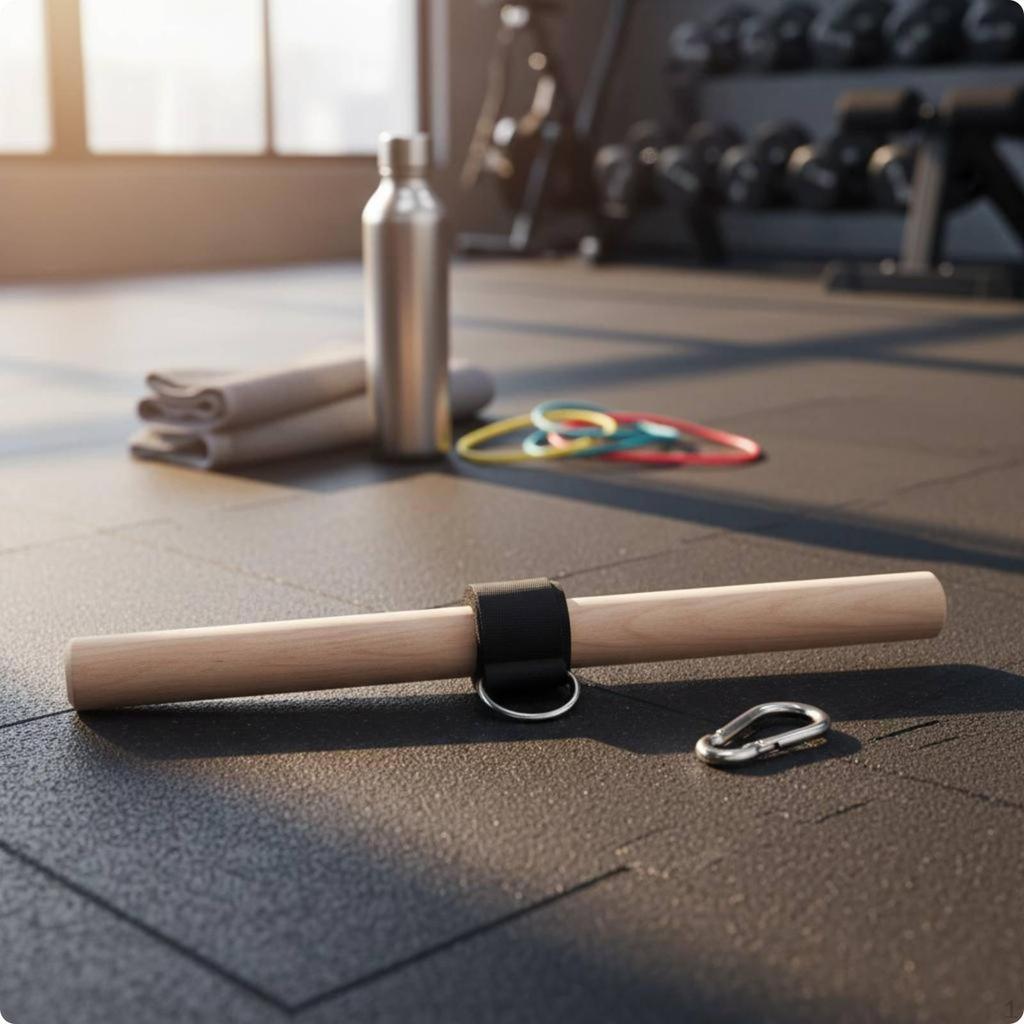 Forearm Training Bar Beech Wood Wooden Cloth Strap Wrist Strength 30CM