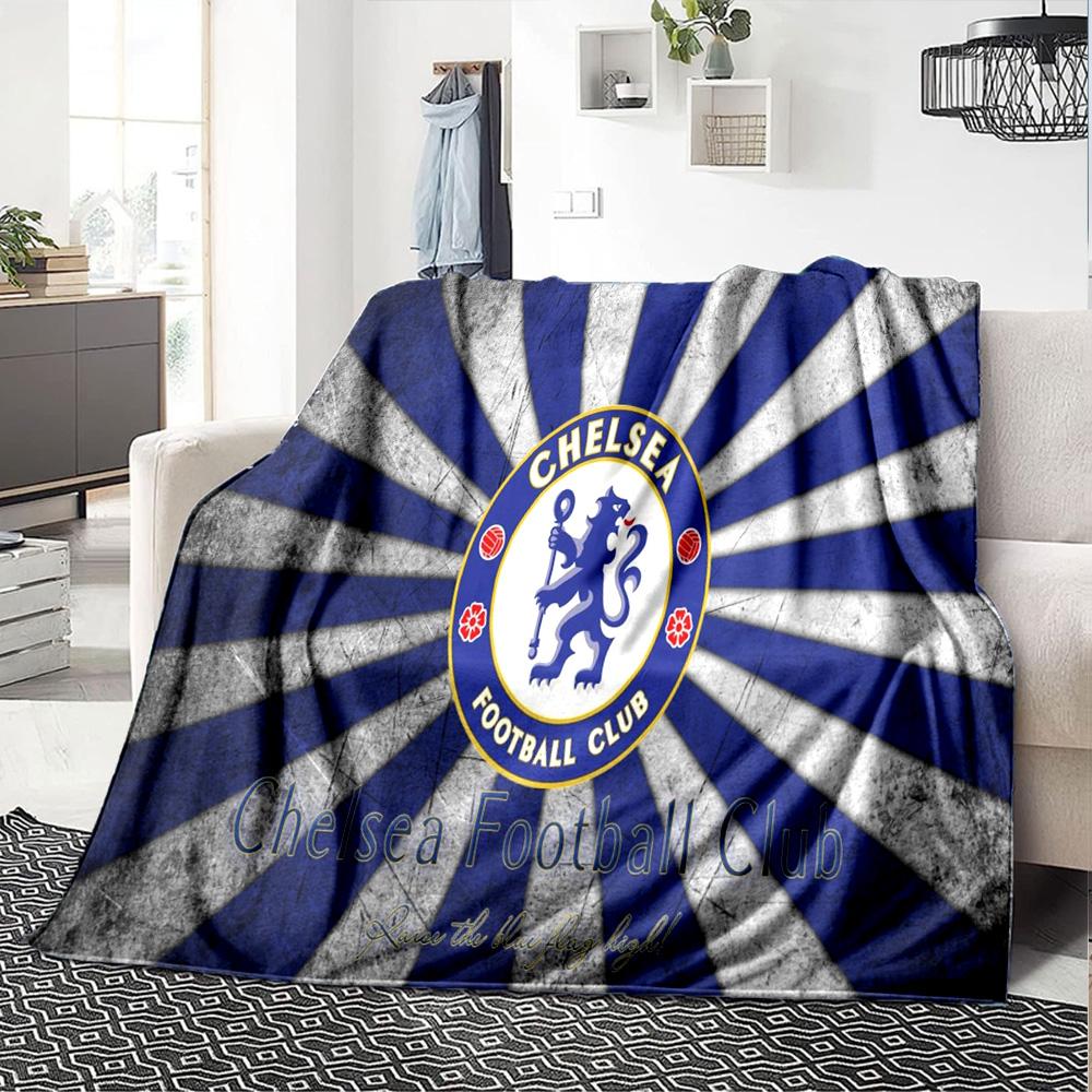 Chelsea Football Club Crest Flannel Blanket, Soft Polyester, Modern Design, All-Season for Camping, Travel, Gifts for holidays or birthdays