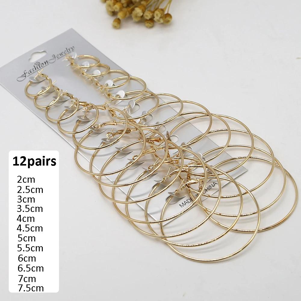 6Pairs /12Pairs Punk Hoop Earrings Set Big Circle Earrings Jewelry For Women Girls Steampunk Ear Clip Punk Earring Ear Ring