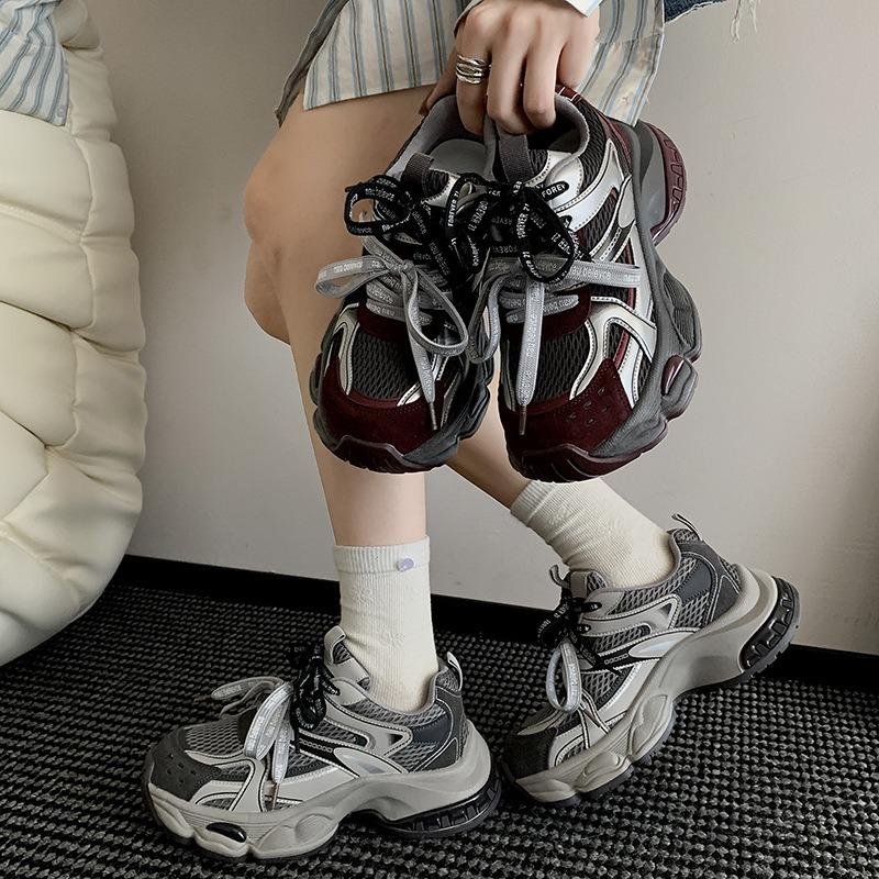 Double shoelace dad shoes women's new thick-soled heightening retro versatile light versatile casual sports shoes