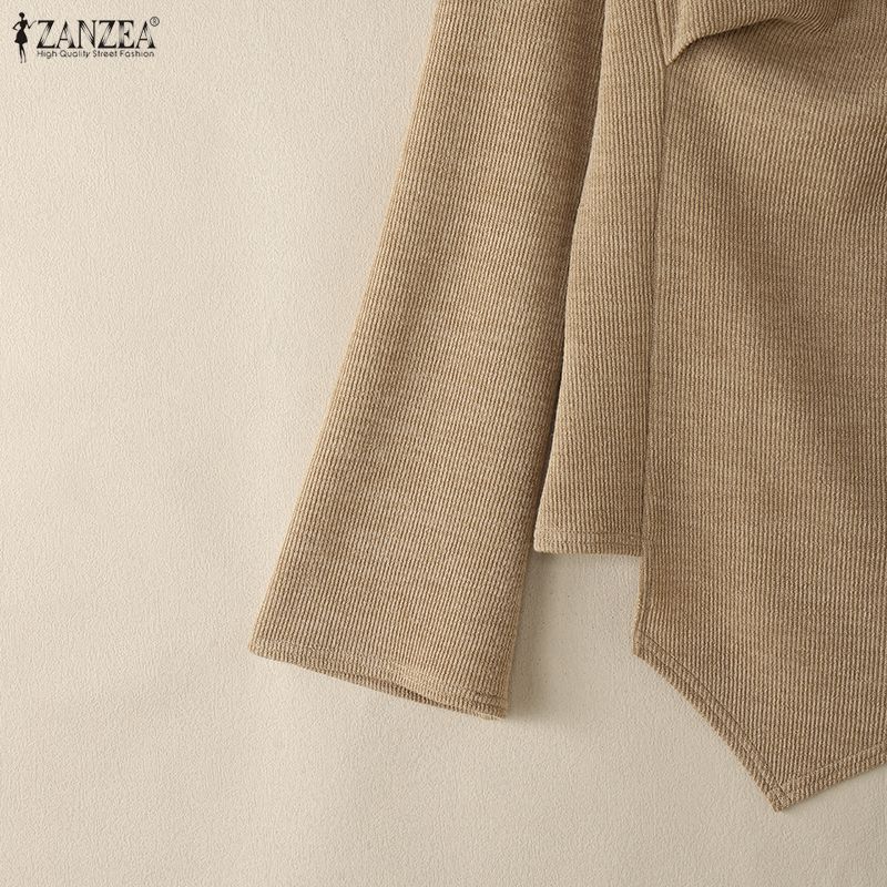 ZANZEA Women Casual Turtleneck Long Sleeve Irregular Hem Blouse