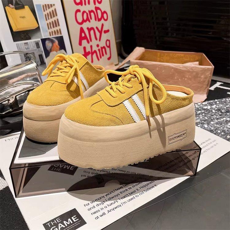 

Европейские матовые кружевные полусапожки на шнуровке, маленькие маффины на толстой подошве для увеличения роста, ленивые туфли Boken, женская обувь, обувь 35