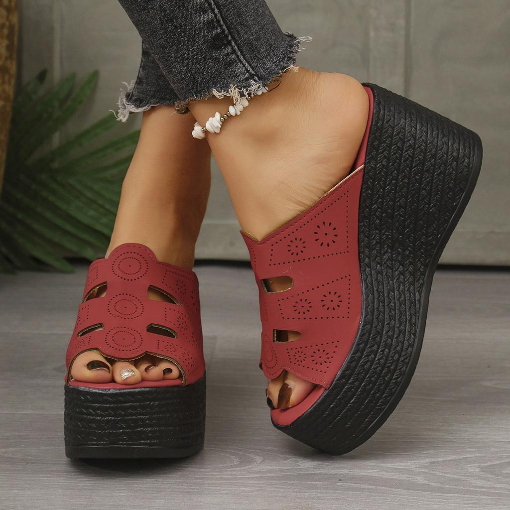 Foreign trade large size women's summer wedge heel sandals women's 2025 new foreign trade sequins thick-soled wedge heel