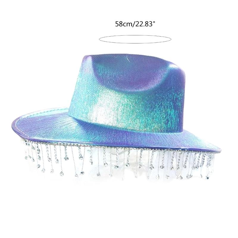 Glitter Cowboy Hat Tassel Jazz Hat Fedora Hat All-match for Street Shooting