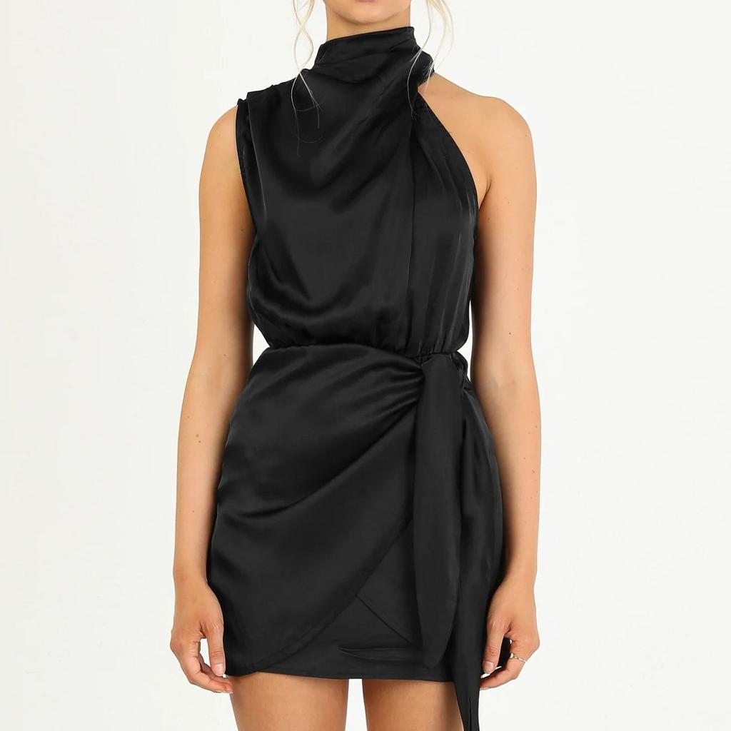 GMXIA Fashion Halter Satin Strap Slim-fit Socialite Dress Fashion Temperament Skirt