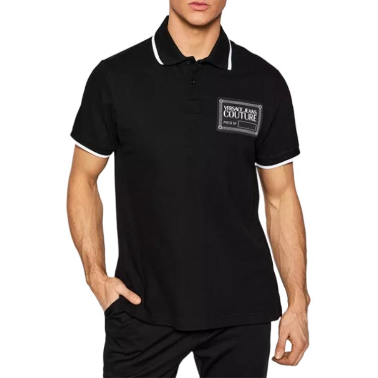 Versace Jeans Couture Polo Shirts Men's Black Polo Collar Moderate Straight Fit E72GAGT04-ECJ01O-E899