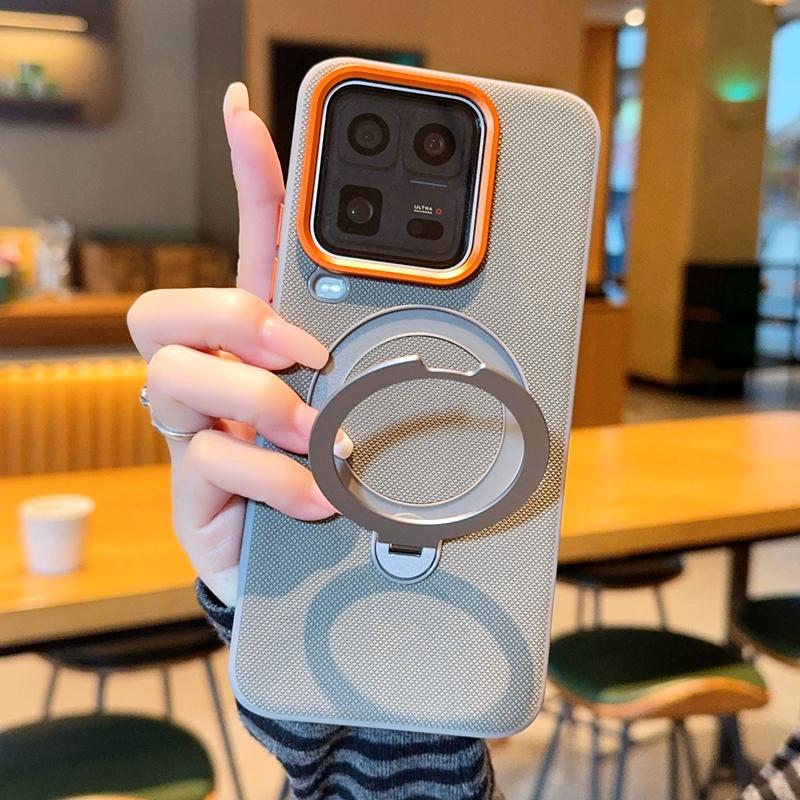 

For Vivo iQOO 15 Ultra Case Magnetic Metal 360° Rotation Holder Stand Grid Pattern Leather Good Grip Soft Back Cover