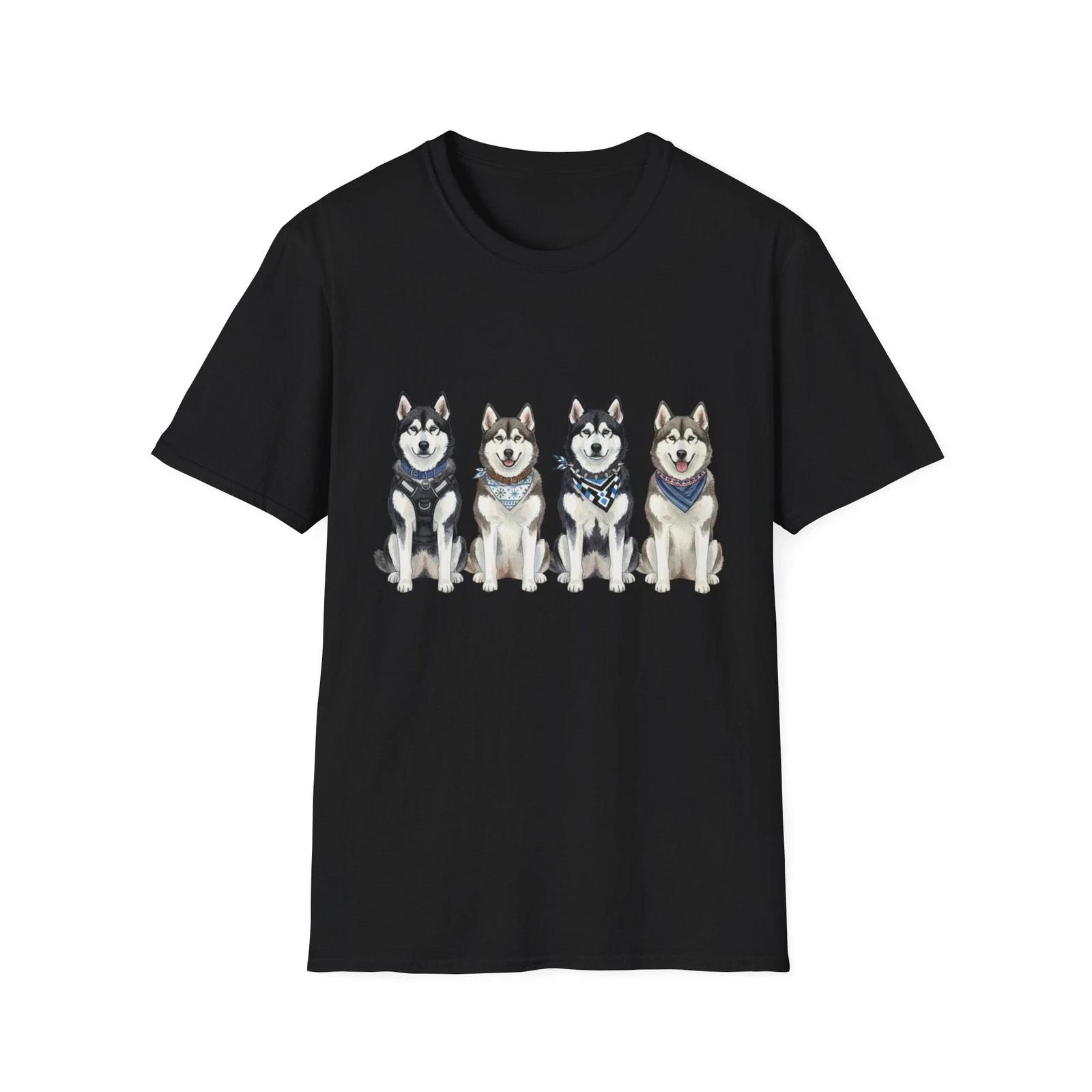 

Dog Huskies Watercolor Cute Bandana Black Tee Graphic T-Shirt XL