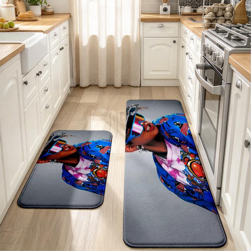 Hongjoong Print Flannel Kitchen Mat Christmas Soft Area Rug Non Slip Floor Carpet Home Decoration