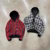 2025 Fall Winter Reversible Plaid Hooded Sweatshirt Jacket Teen Boys Loose Fit Long Sleeve Zip Up