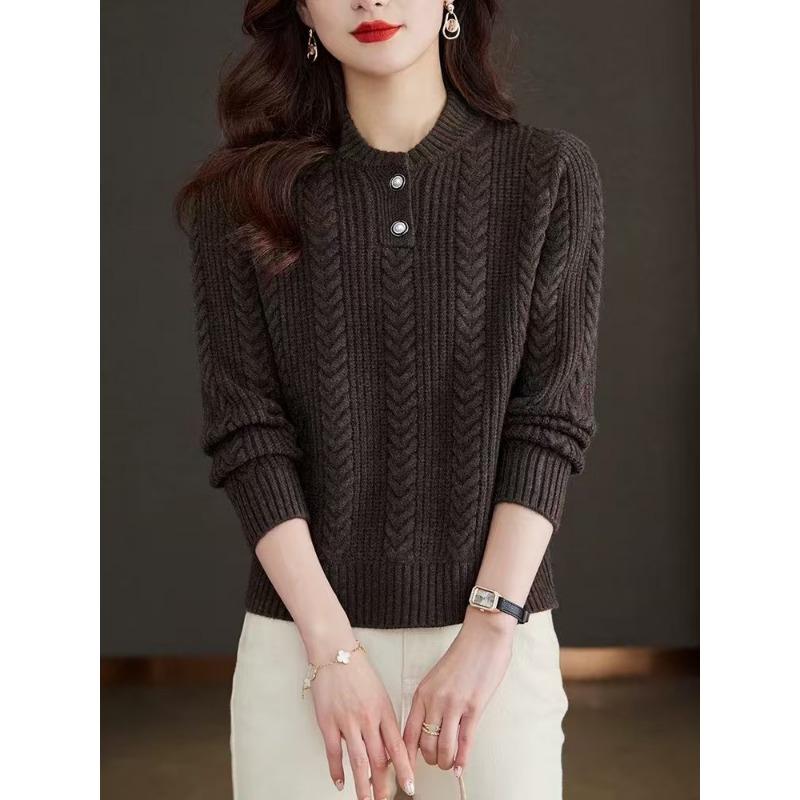 

Casual bottoming shirt women s loose top thickened half-height crew neck sweater autumn and winter women s lazy wind knitted sweater One Size кофейный