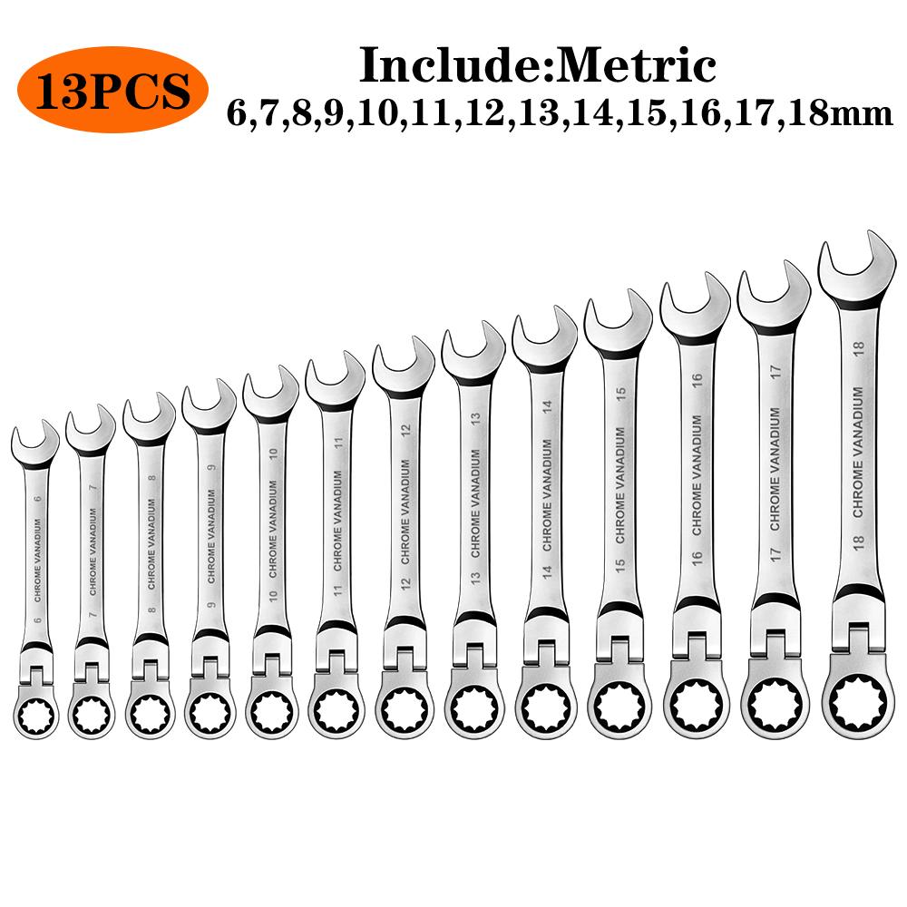 WOZOBUY Flex Head Ratchet Wrench Set,Metric,Chrome Vanadium Steel Combination Spanner Key Wrench Kits Hardware Hand Tool